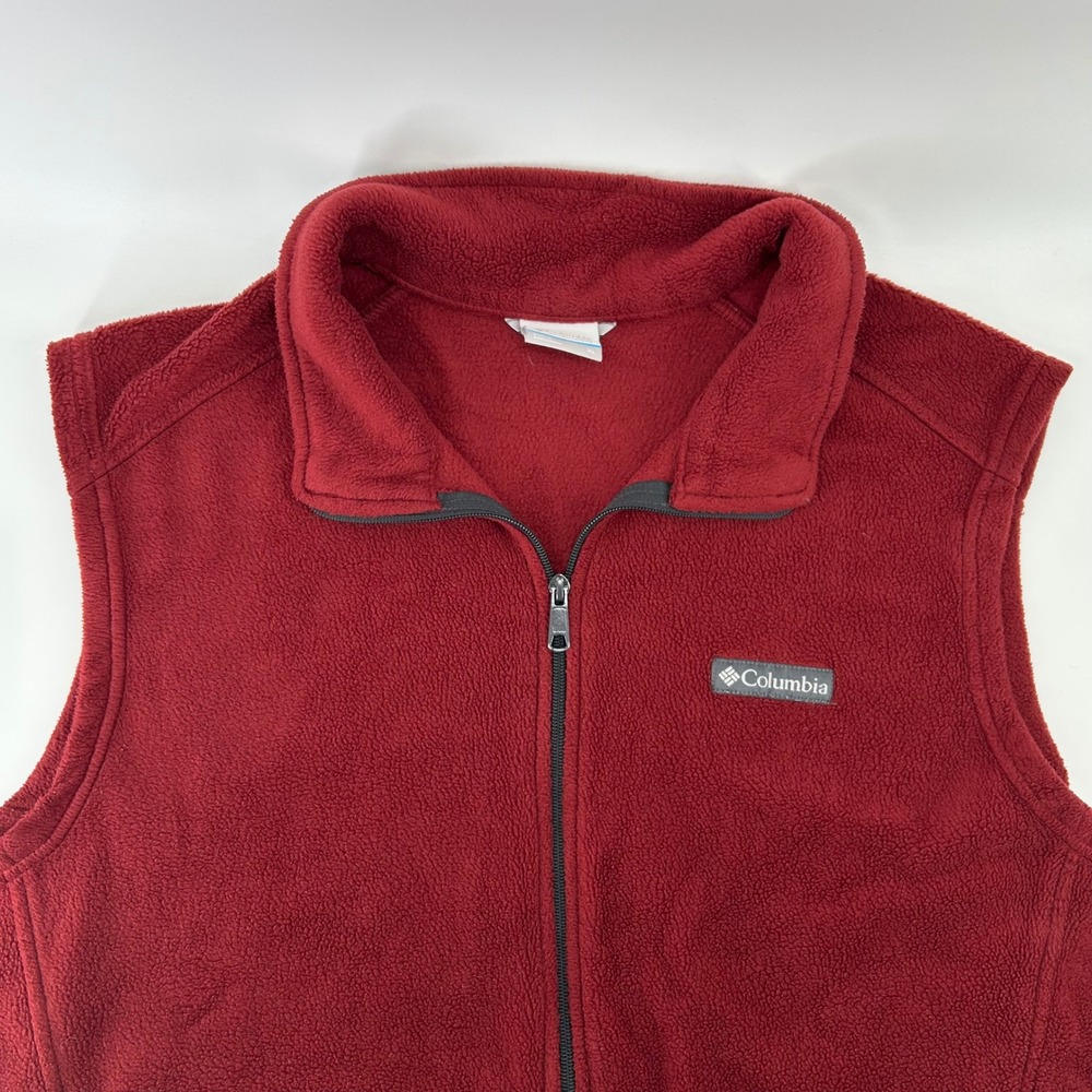 Columbia Fleece Vest Mens XL Red Full Zip XM1024 Sleeveless Jacket Layering